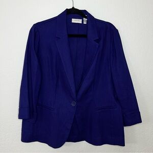 Chico’s Blazer Jacket Size 1 Medium 8 Blue Purple 100% Linen Jacket 3/4 Sleeve